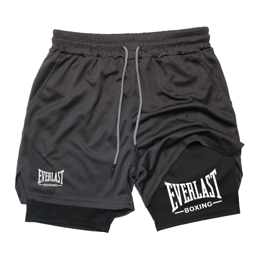 Men's compression gym shorts, EVERLAST printed sports pants, double layered, quick drying, basketball, muscle, fitness RL0365