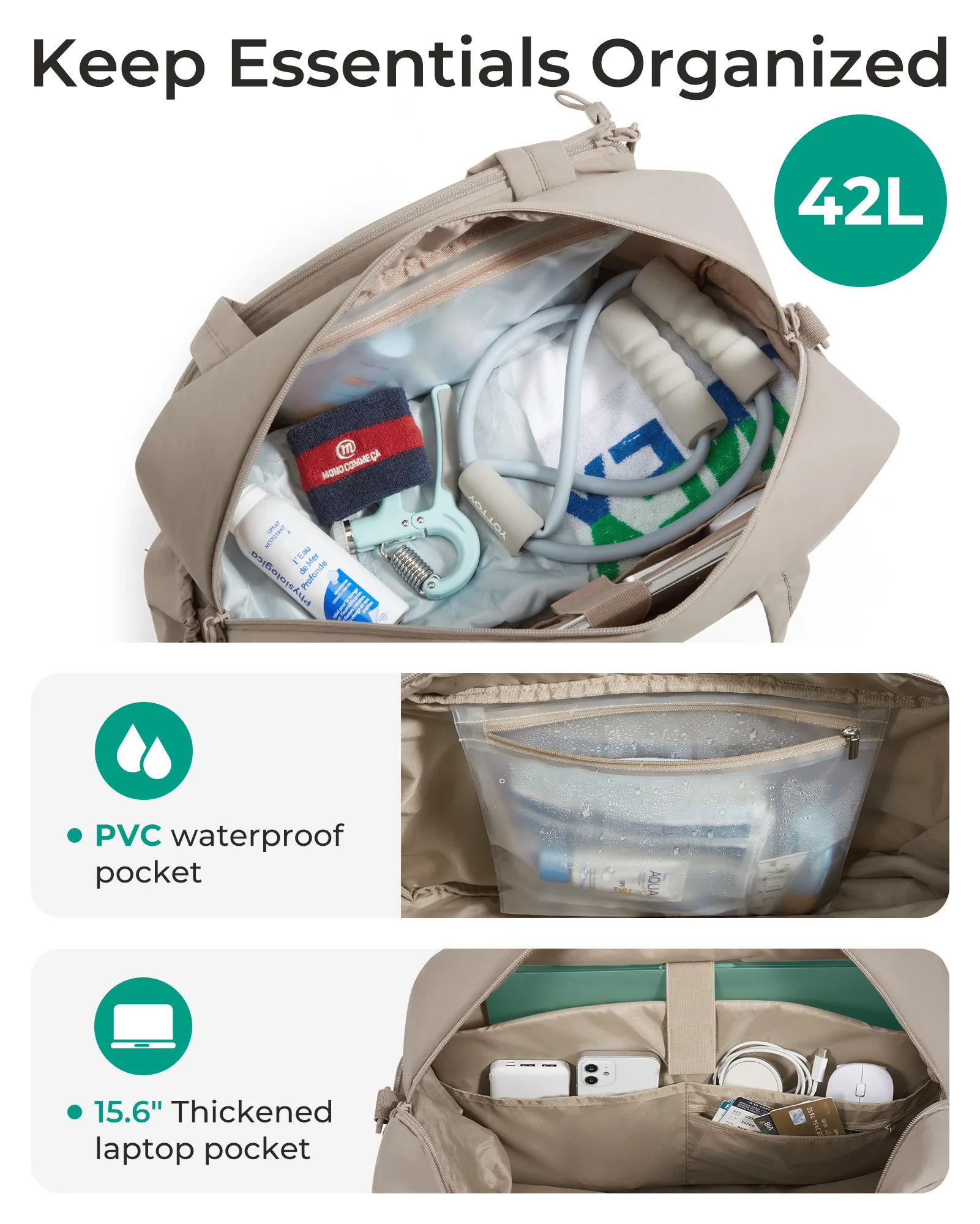 BAGSMART Sport Bag For Tennis Sports Gym Duffle Bags with Shoe Compartment Wet Pocket Overnight Weekend Travel Bag - Image 5