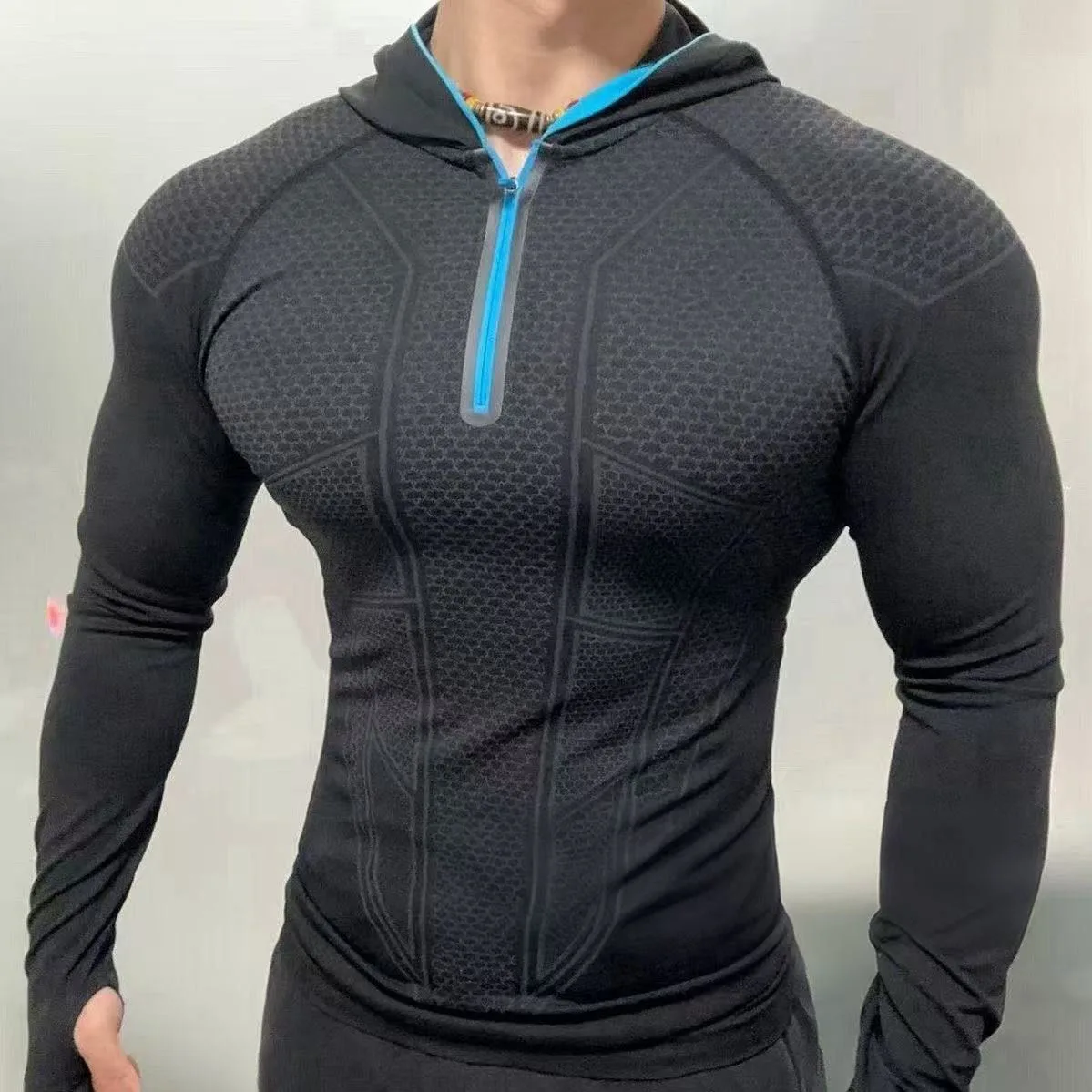 Gym Zipper Hoodie 1.0 Fitness Long Sleeve Men's Autumn/winter Classic Super Hero Cycling Running Speed Dry Hoodie Long T-shirt - Image 8