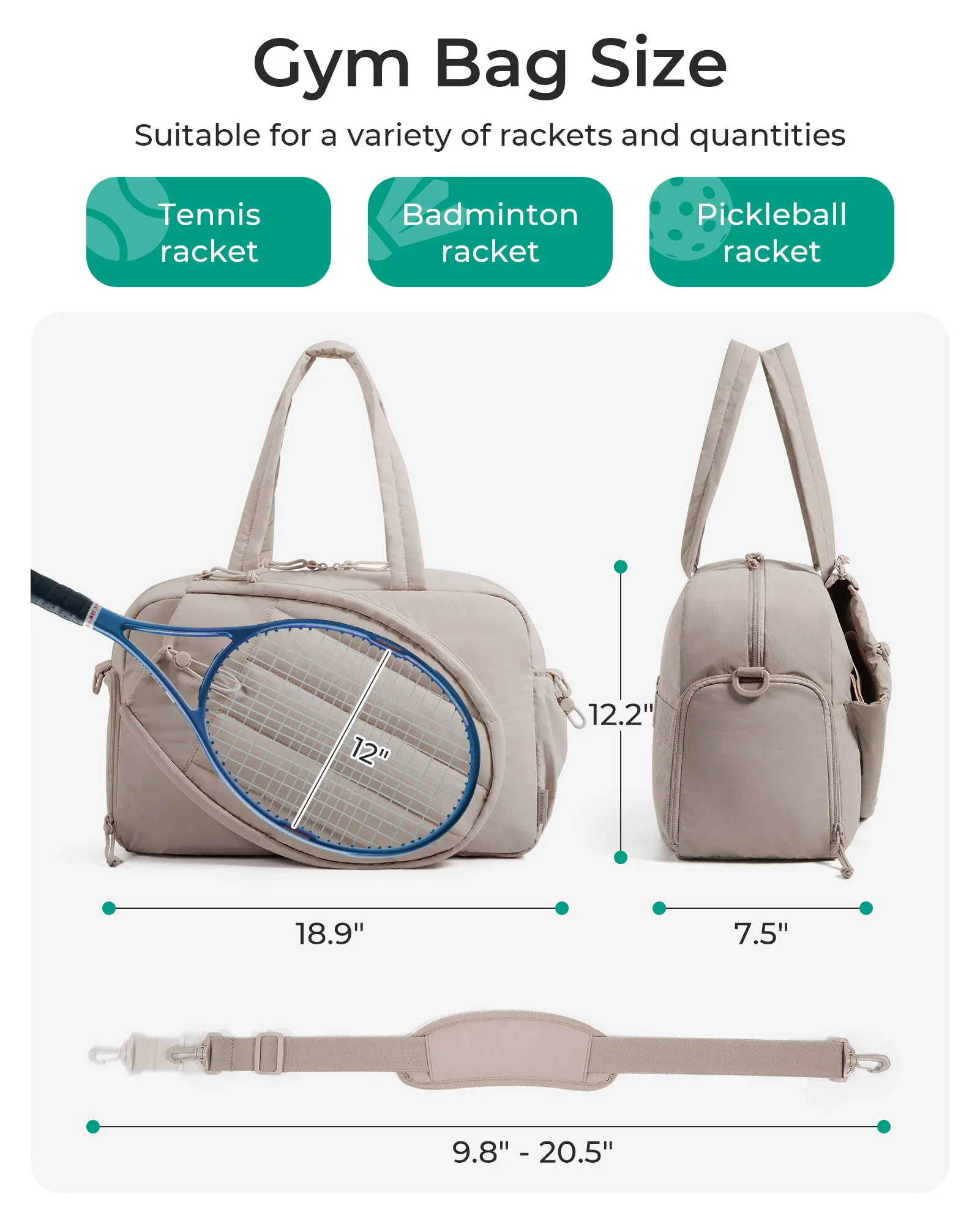 BAGSMART Sport Bag For Tennis Sports Gym Duffle Bags with Shoe Compartment Wet Pocket Overnight Weekend Travel Bag - Image 2