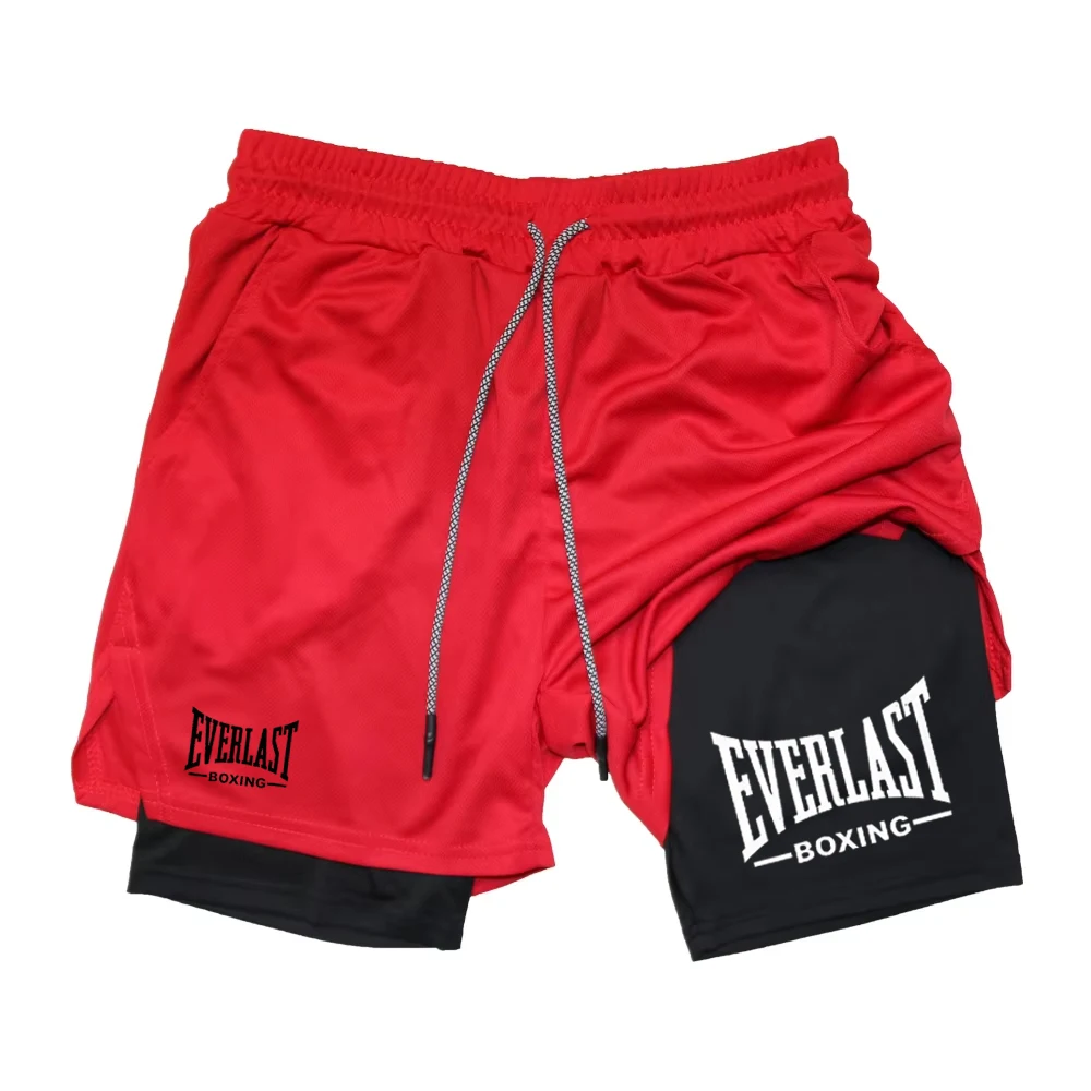 Men's compression gym shorts, EVERLAST printed sports pants, double layered, quick drying, basketball, muscle, fitness RL0365 - Image 2