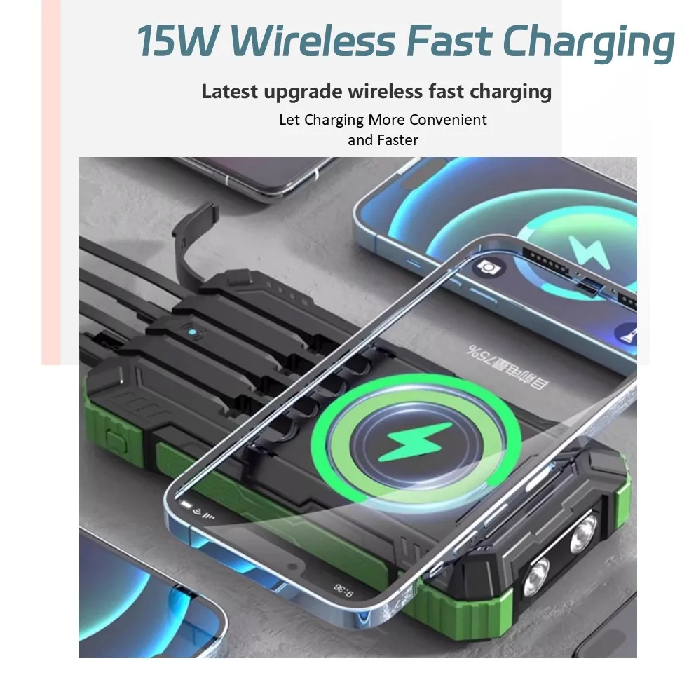 Long-lasting Solar Power Bank, Portable Solar External Battery Pack Built-in Cables, Portable Wireless Charger with Solar Panel - Image 14