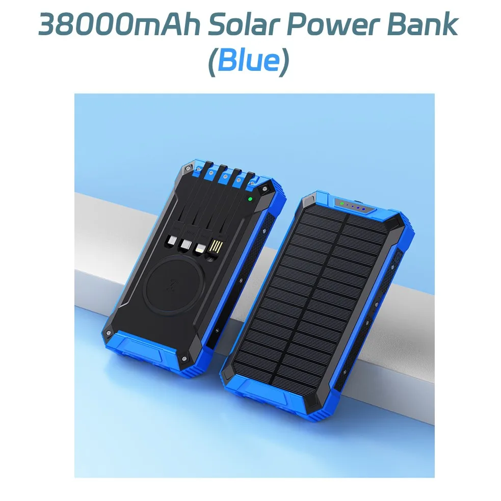 Long-lasting Solar Power Bank, Portable Solar External Battery Pack Built-in Cables, Portable Wireless Charger with Solar Panel - Image 7