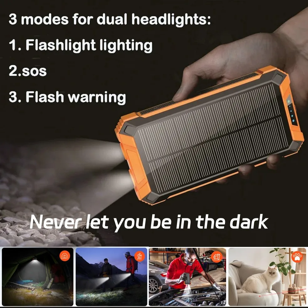 Long-lasting Solar Power Bank, Portable Solar External Battery Pack Built-in Cables, Portable Wireless Charger with Solar Panel - Image 20