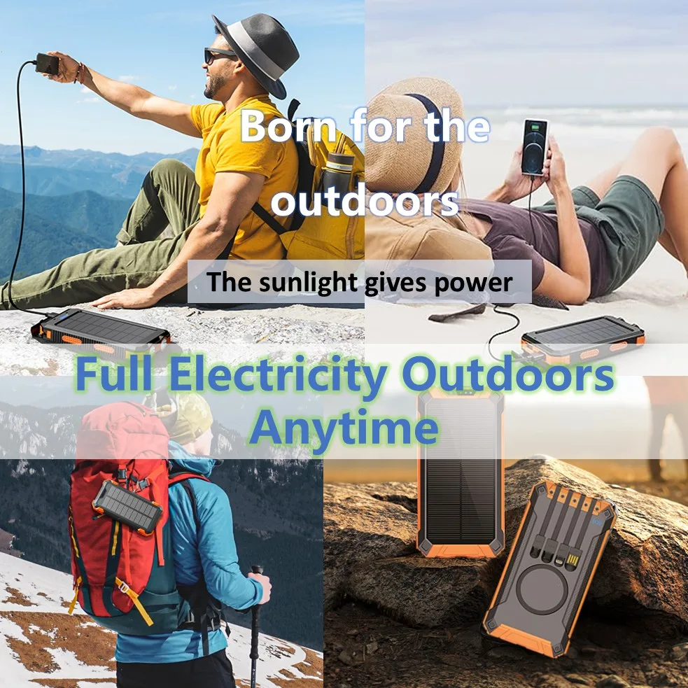 Long-lasting Solar Power Bank, Portable Solar External Battery Pack Built-in Cables, Portable Wireless Charger with Solar Panel - Image 22