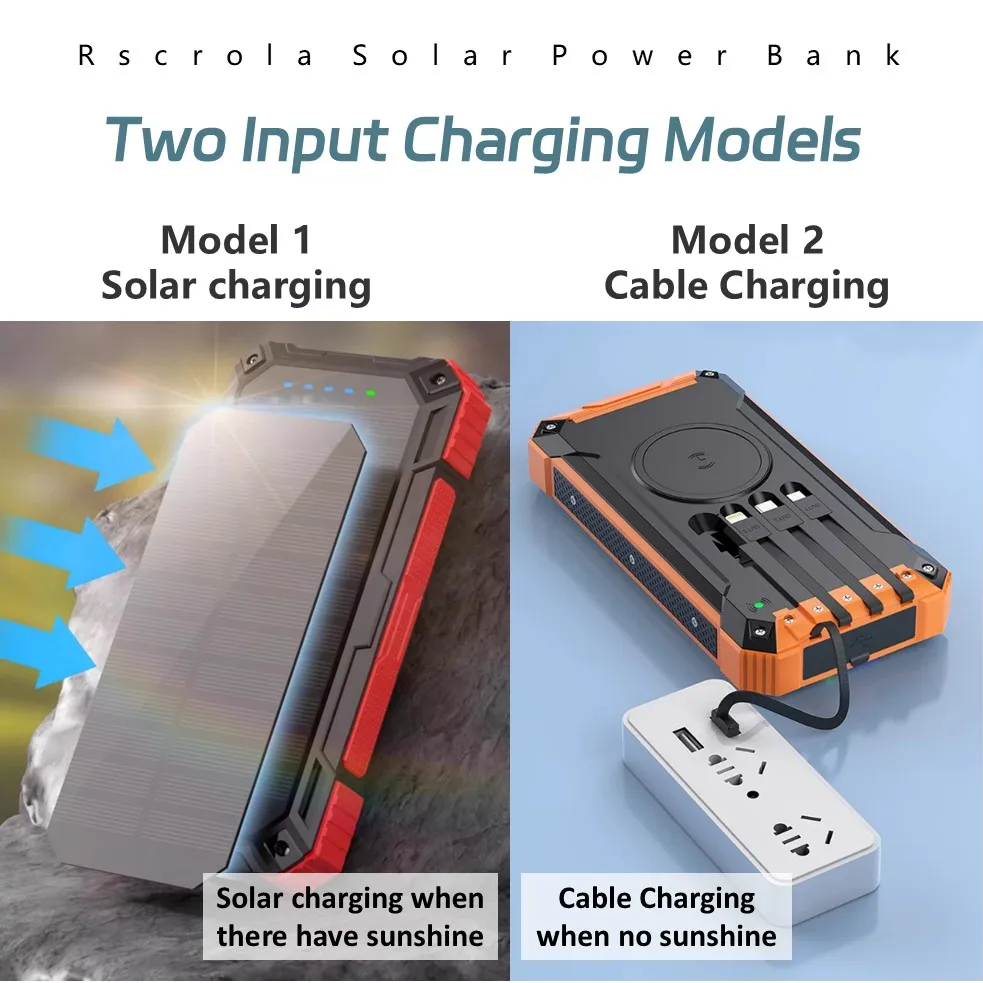 Long-lasting Solar Power Bank, Portable Solar External Battery Pack Built-in Cables, Portable Wireless Charger with Solar Panel - Image 17