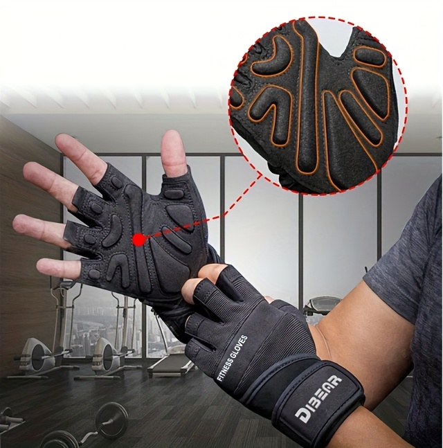 Unisex Fitness Training Gloves - Half Finger Design with Wrist Support, Microfiber Material for Gym, Weightlifting, Dumbbells & Bells - Indoor & Outdoor Sports Gloves, Black, Workout Accessories, Sleek Sports Design, Durable Sports Gloves - Image 7