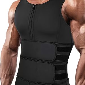 1pc Men's Double Belt Zipper Front Slim Fit Shaping Vest - Breathable Mesh Workout Gym Running Abdominal Trimmer, All-Season Wear, Hand Wash Only, Slimming Bodysuit, Fitness Apparel, Sleek Sports Design, Handwashable Fabric