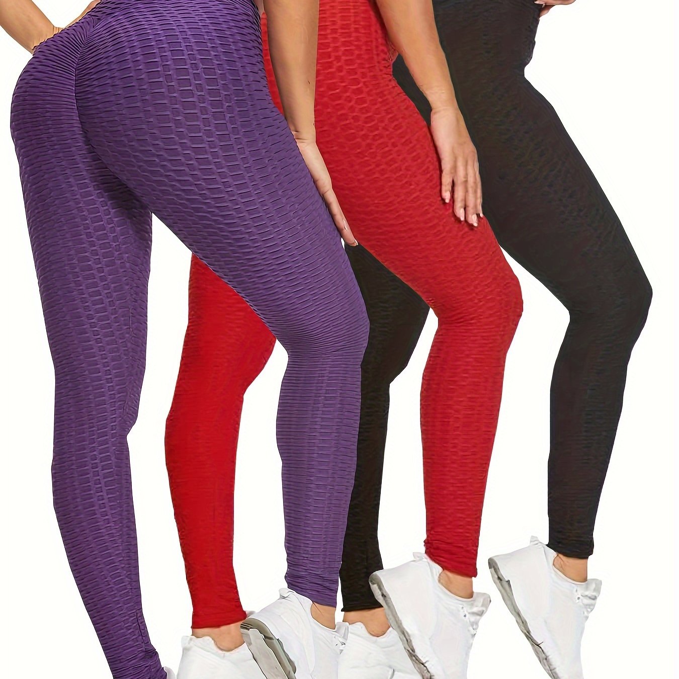 3pcs Women's High-Waisted Yoga Leggings - Tummy Control Butt-Lifting Workout Pants with Medium Compression, Breathable Fabric, Machine Washable, Solid Colors (Light Grey/Black/White) for Gym, Running, Spring Summer Fall, Fitness Apparel | Crotchless Yoga - Image 12