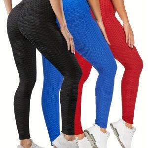 3pcs Women's High-Waisted Yoga Leggings - Tummy Control Butt-Lifting Workout Pants with Medium Compression, Breathable Fabric, Machine Washable, Solid Colors (Light Grey/Black/White) for Gym, Running, Spring Summer Fall, Fitness Apparel | Crotchless Yoga