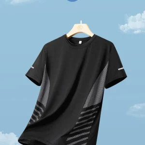 Running T-shirt Men Summer Ice Silk Thin Top Reflective Printing Quick Dry Short Sleeve Breathable Fitness Sports T-shirt 5XL