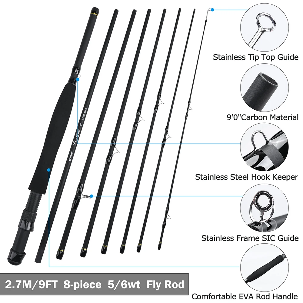 Goture 2.7m/9FT Fly Fishing Rod Set 5/6WT 8pcs Carbon Fiber Fly Rod Combo Portable Travel Feeder with Reel Fishing Tackle Bag - Image 6