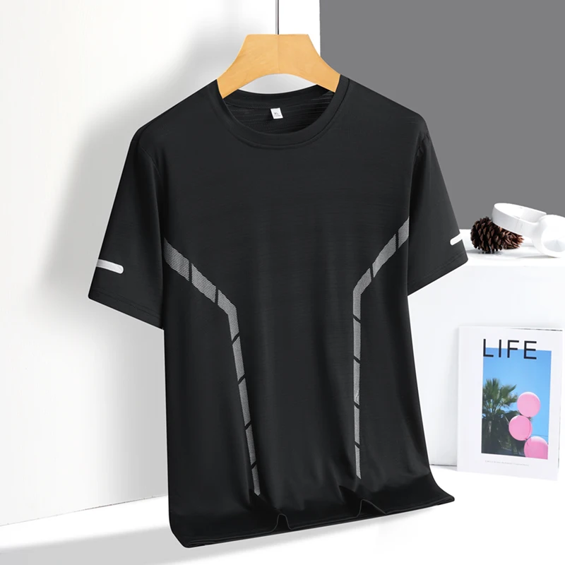 Running T-shirt Men Summer Ice Silk Thin Top Reflective Printing Quick Dry Short Sleeve Breathable Fitness Sports T-shirt 5XL - Image 16