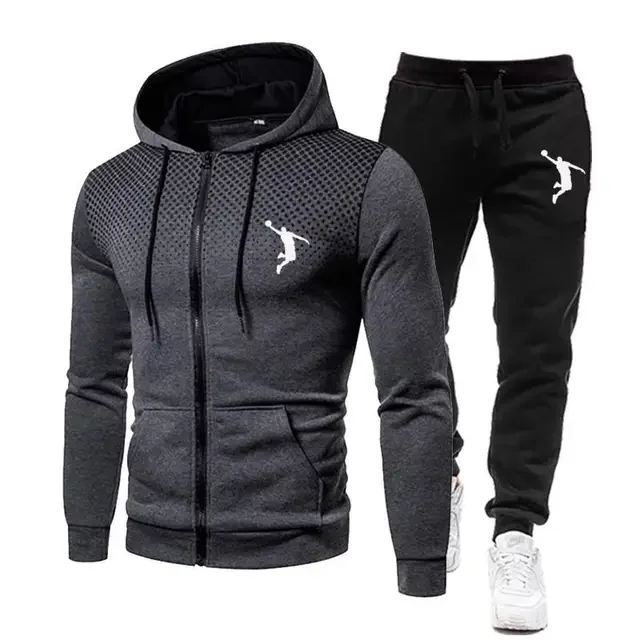 New Winter Men's Set Printed Hoodie Set Wool Zipper Sweatshirt Casual Sports Pants Men's Sports Set - Image 10