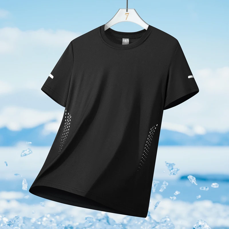 Running T-shirt Men Summer Ice Silk Thin Top Reflective Printing Quick Dry Short Sleeve Breathable Fitness Sports T-shirt 5XL - Image 21