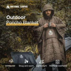 OneTigris Camping Blanket Wearable Outdoor Poncho Ultralight Water-Resistant Portable Hoodie Blanket for Outdoor Camping Hiking