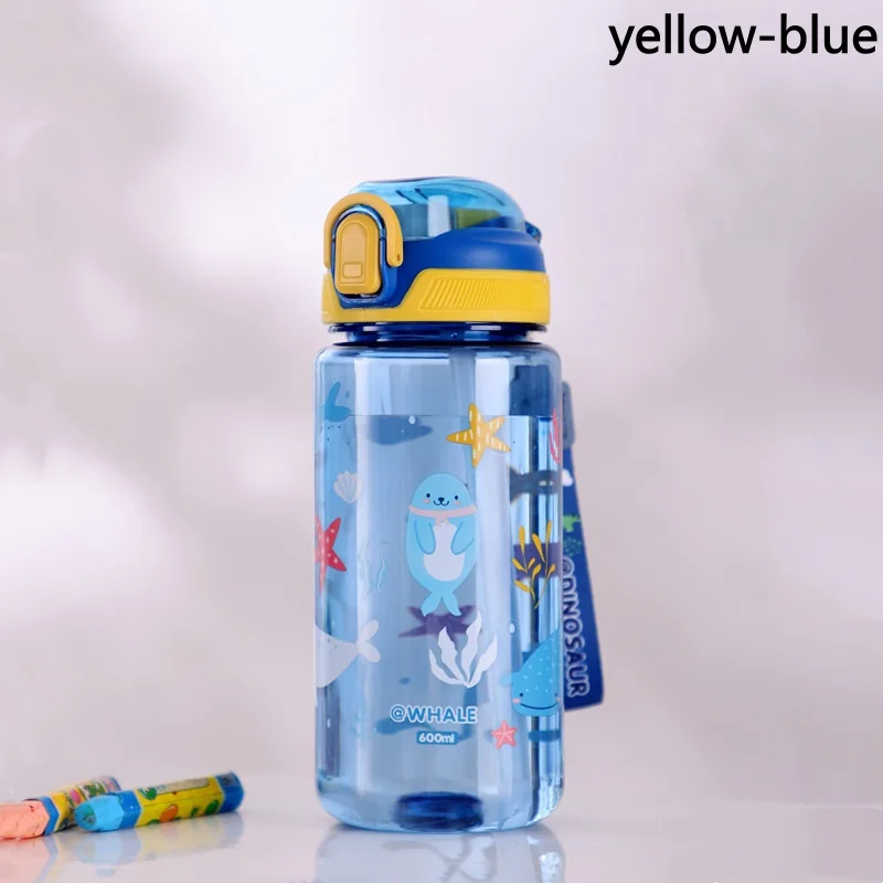 600ml Dinosaur Water Bottle For Kids Water Sippy Cup With Silicone Straw Leakproof Plastic Water Bottles Summer Kids Water Cup - Image 7