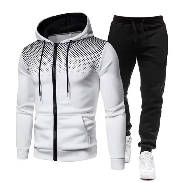 New Winter Men's Set Printed Hoodie Set Wool Zipper Sweatshirt Casual Sports Pants Men's Sports Set - Image 12