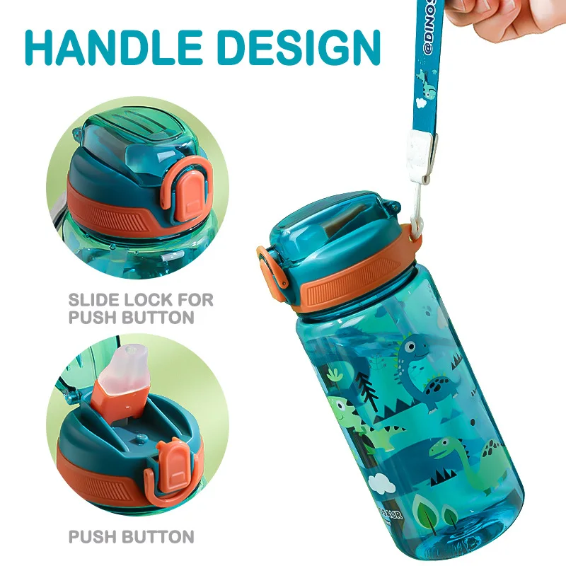 600ml Dinosaur Water Bottle For Kids Water Sippy Cup With Silicone Straw Leakproof Plastic Water Bottles Summer Kids Water Cup - Image 6