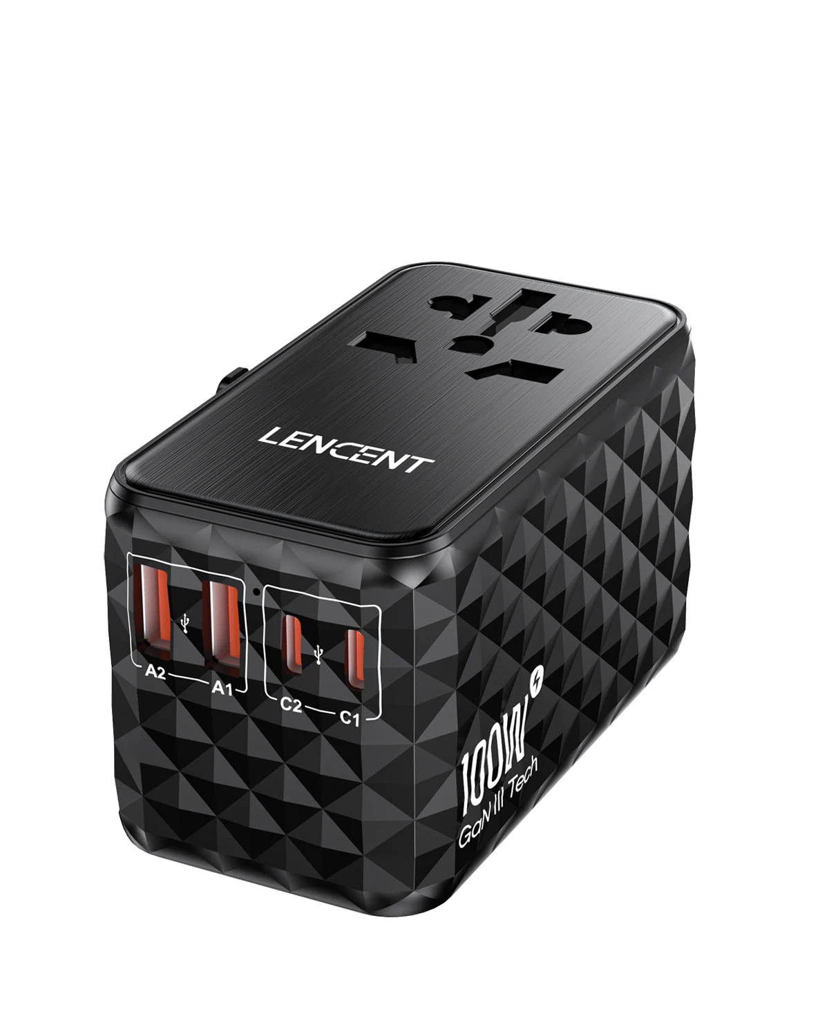 LENCENT 100W GaN Universal Travel Adapter with 2 USB-A+2 Type C Support PD3.0, QC4 Fast Charging EU/UK/USA/AUS Plug for Travel - Image 8