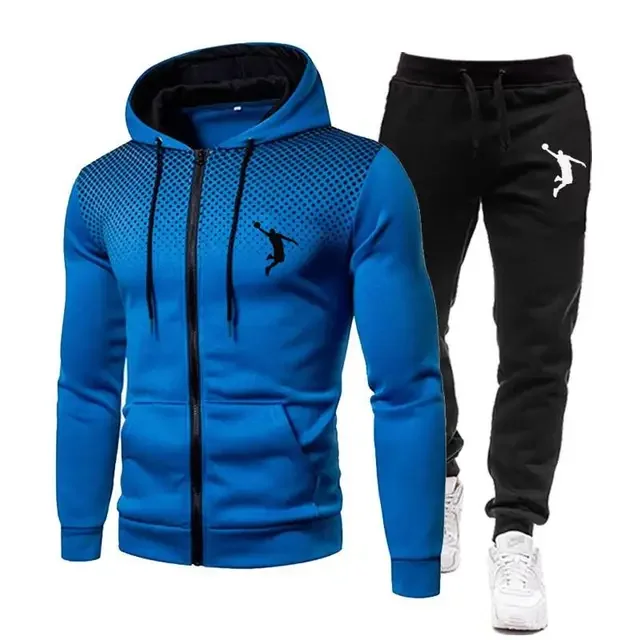 New Winter Men's Set Printed Hoodie Set Wool Zipper Sweatshirt Casual Sports Pants Men's Sports Set - Image 8