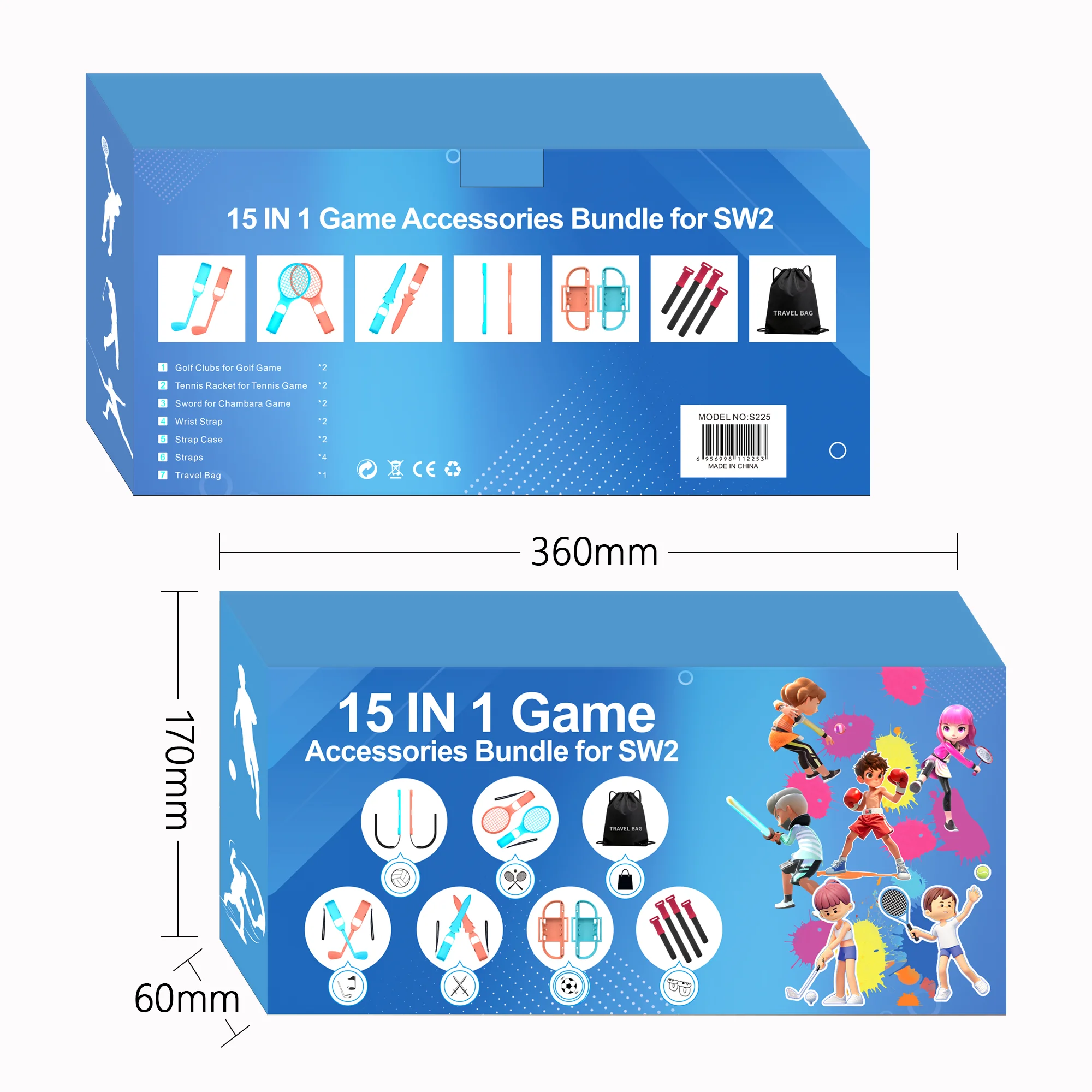 Sports Accessories Set S225 for Switch 2,15 in 1 Family Accessories Kit for Switch 2 Sports Games:Tennis Rackets,Sword Grips,Etc - Image 26