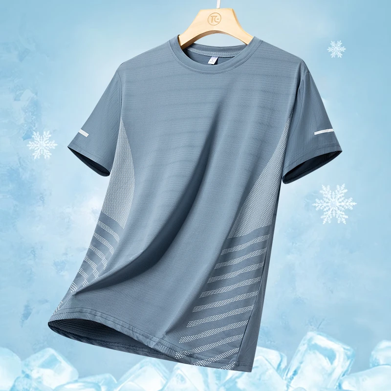 Running T-shirt Men Summer Ice Silk Thin Top Reflective Printing Quick Dry Short Sleeve Breathable Fitness Sports T-shirt 5XL - Image 22