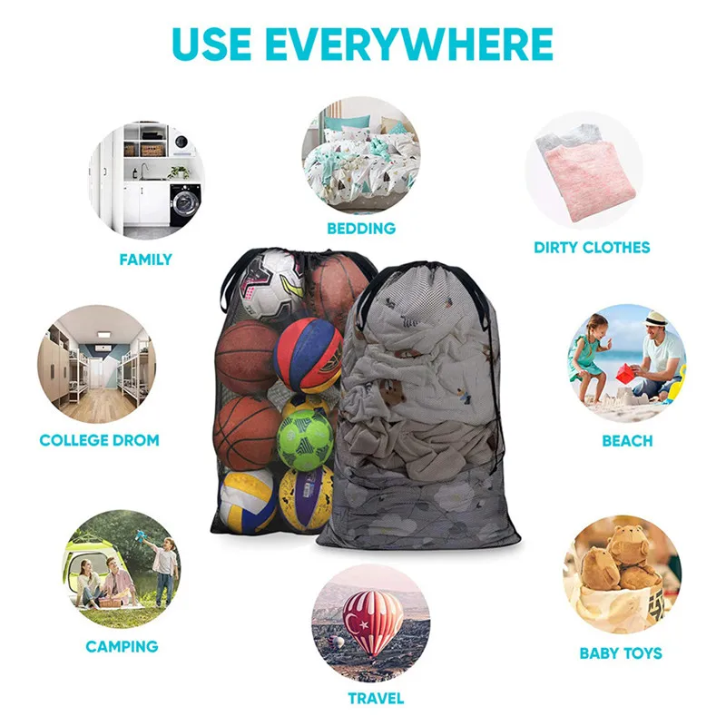 Large Mesh Sports Bags Pack Storing Clothes Bags Drawstring Bag For Storing Basketball Volleyball Baseball Swimming Equipment - Image 5