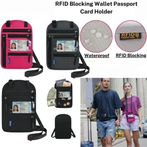 Nylon RFID Blocking Passport Bag with Adjustable Neck Strap Waterproof Travel Neck Wallet Anti-theft Security Stash Pouch