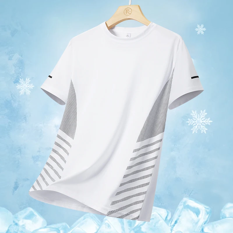 Running T-shirt Men Summer Ice Silk Thin Top Reflective Printing Quick Dry Short Sleeve Breathable Fitness Sports T-shirt 5XL - Image 20