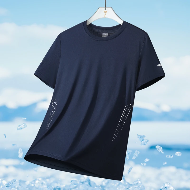 Running T-shirt Men Summer Ice Silk Thin Top Reflective Printing Quick Dry Short Sleeve Breathable Fitness Sports T-shirt 5XL - Image 13