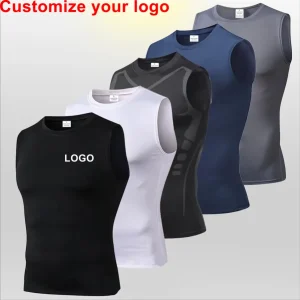 Breathable Elastic Sleeveless Running Shirts Men Quick Dry Sports Tank Tops Male Gym Fitness Workout Compression Vest Customize
