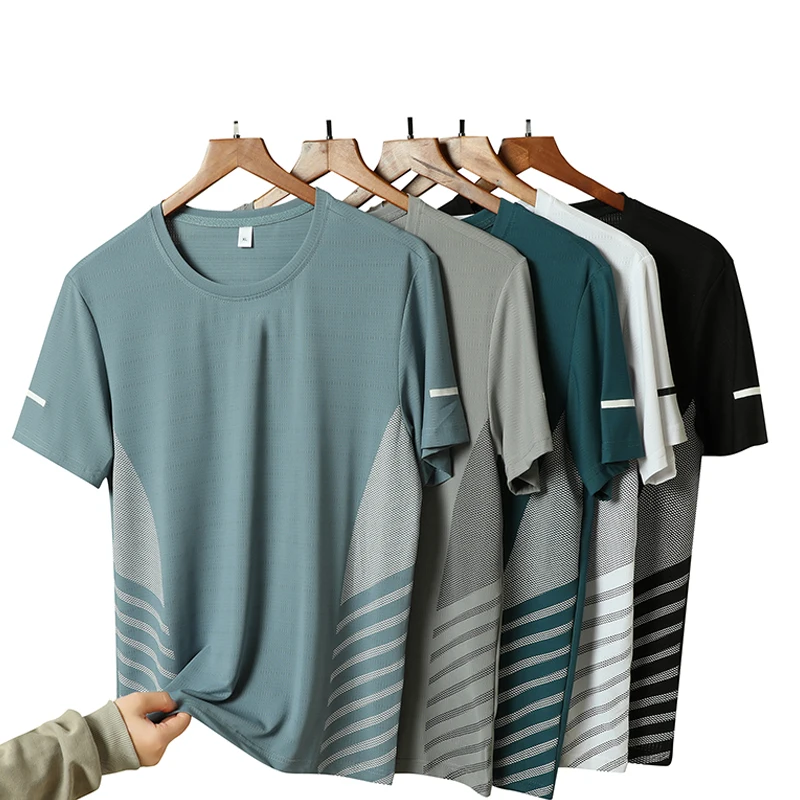 Running T-shirt Men Summer Ice Silk Thin Top Reflective Printing Quick Dry Short Sleeve Breathable Fitness Sports T-shirt 5XL - Image 2