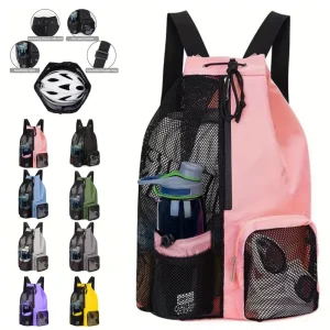 Swimming Bag Nylon Mesh Drawstring Backpack with Wet Pocket Beach Gym Outdoor Large Capacity Sports Bags