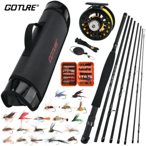 Goture 2.7m/9FT Fly Fishing Rod Set 5/6WT 8pcs Carbon Fiber Fly Rod Combo Portable Travel Feeder with Reel Fishing Tackle Bag