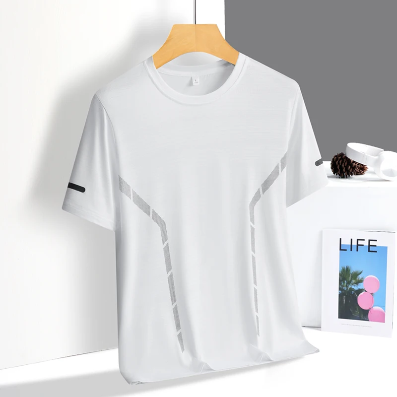 Running T-shirt Men Summer Ice Silk Thin Top Reflective Printing Quick Dry Short Sleeve Breathable Fitness Sports T-shirt 5XL - Image 9