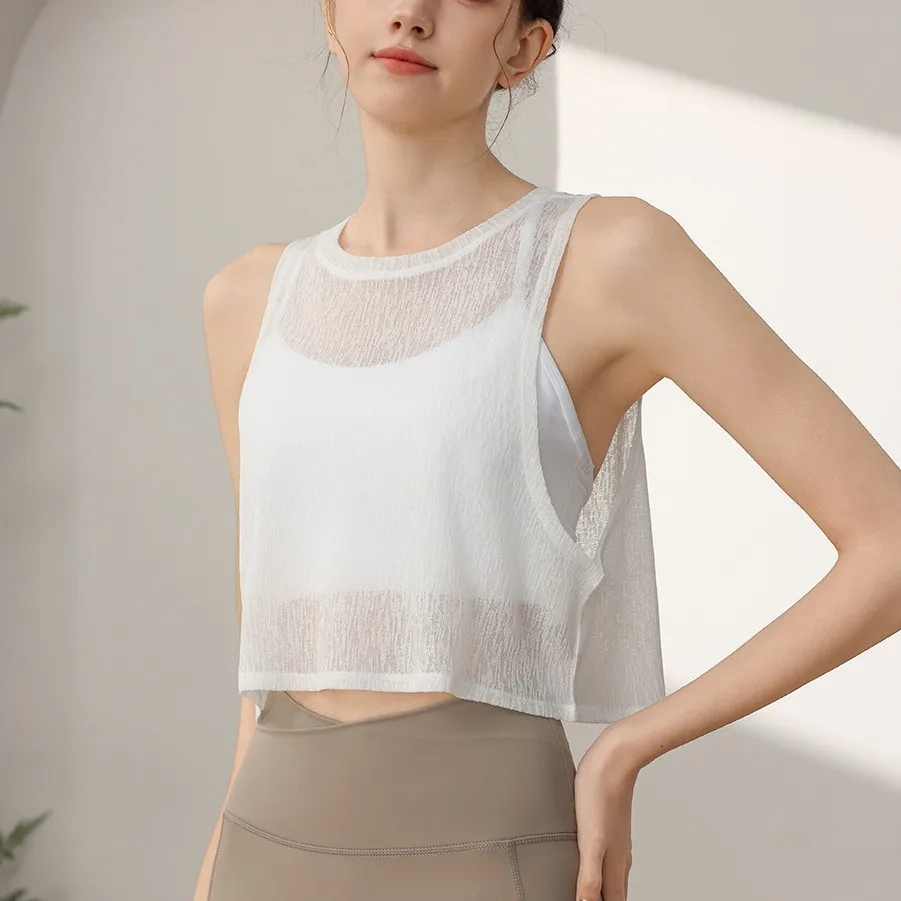 Sports Vest, Women's Chiffon Breathable Loose Running Sleeveless Cover Up, Fitness Suit Top, Summer - Image 5