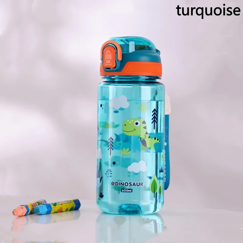 600ml Dinosaur Water Bottle For Kids Water Sippy Cup With Silicone Straw Leakproof Plastic Water Bottles Summer Kids Water Cup - Image 9