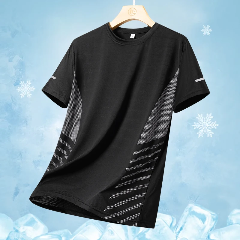 Running T-shirt Men Summer Ice Silk Thin Top Reflective Printing Quick Dry Short Sleeve Breathable Fitness Sports T-shirt 5XL - Image 17