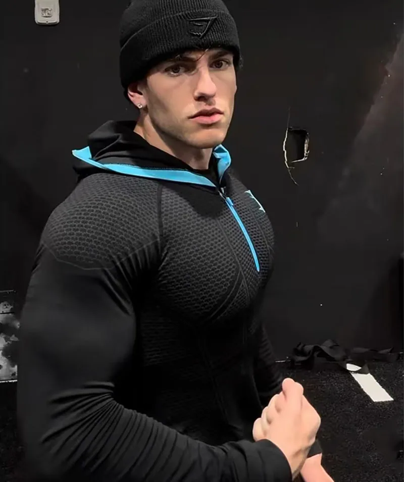 Gym Zipper Hoodie 1.0 Fitness Long Sleeve Men's Autumn/winter Classic Super Hero Cycling Running Speed Dry Hoodie Long T-shirt - Image 4