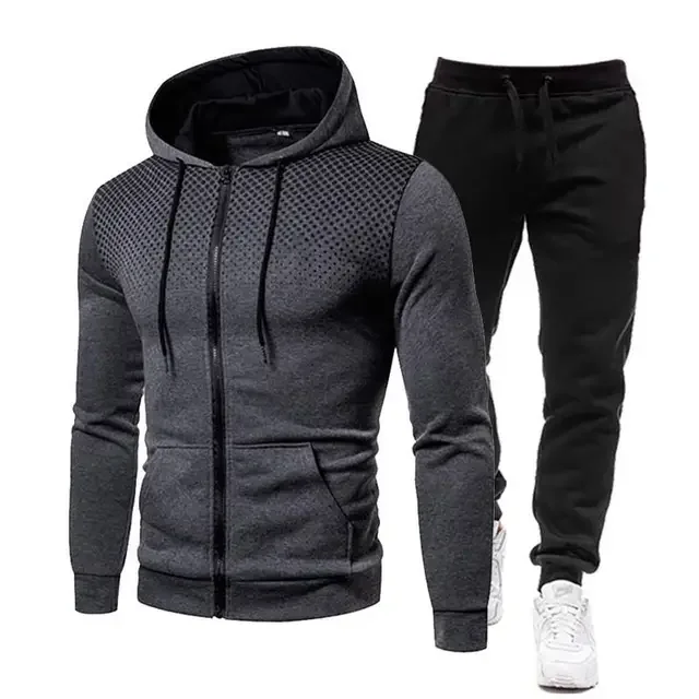 New Winter Men's Set Printed Hoodie Set Wool Zipper Sweatshirt Casual Sports Pants Men's Sports Set - Image 15