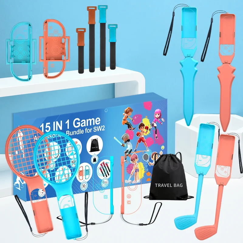 Sports Accessories Set S225 for Switch 2,15 in 1 Family Accessories Kit for Switch 2 Sports Games:Tennis Rackets,Sword Grips,Etc - Image 8