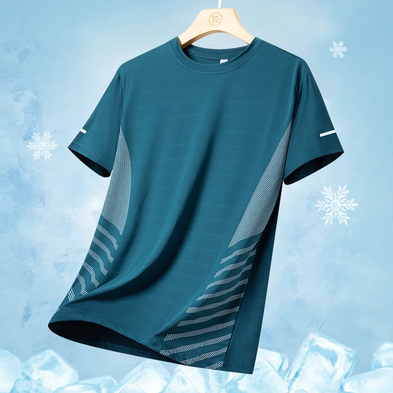 Running T-shirt Men Summer Ice Silk Thin Top Reflective Printing Quick Dry Short Sleeve Breathable Fitness Sports T-shirt 5XL - Image 10