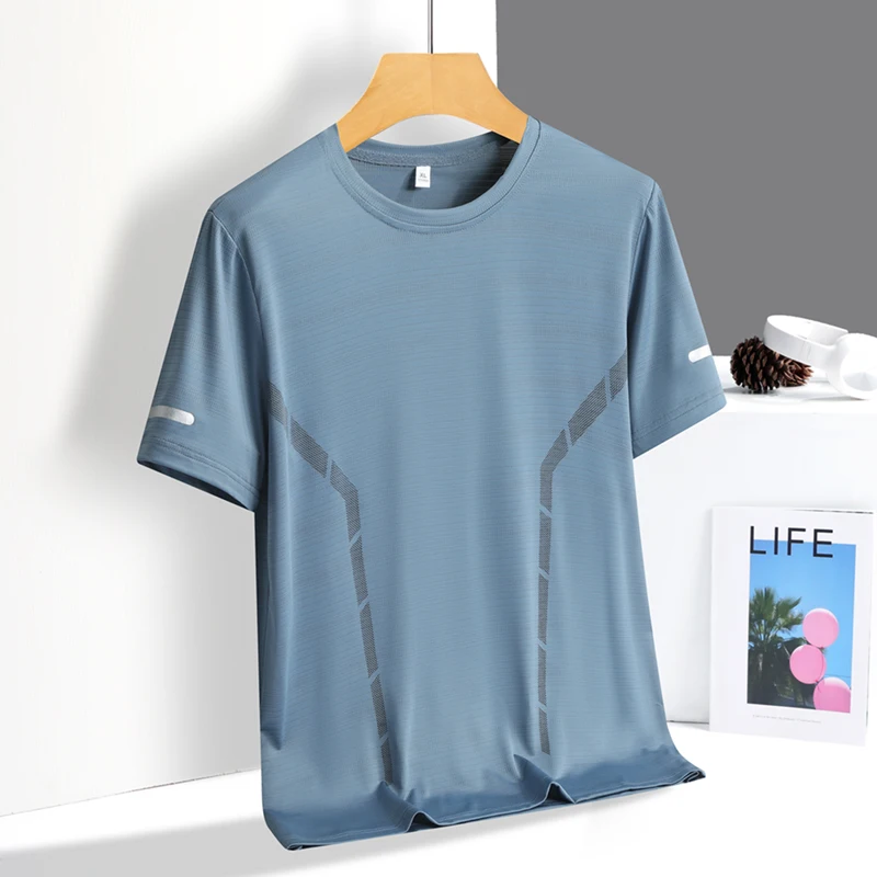 Running T-shirt Men Summer Ice Silk Thin Top Reflective Printing Quick Dry Short Sleeve Breathable Fitness Sports T-shirt 5XL - Image 12