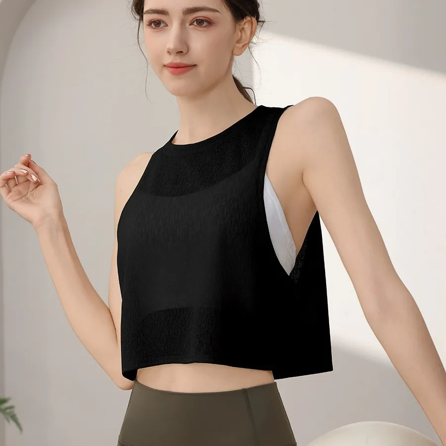 Sports Vest, Women's Chiffon Breathable Loose Running Sleeveless Cover Up, Fitness Suit Top, Summer