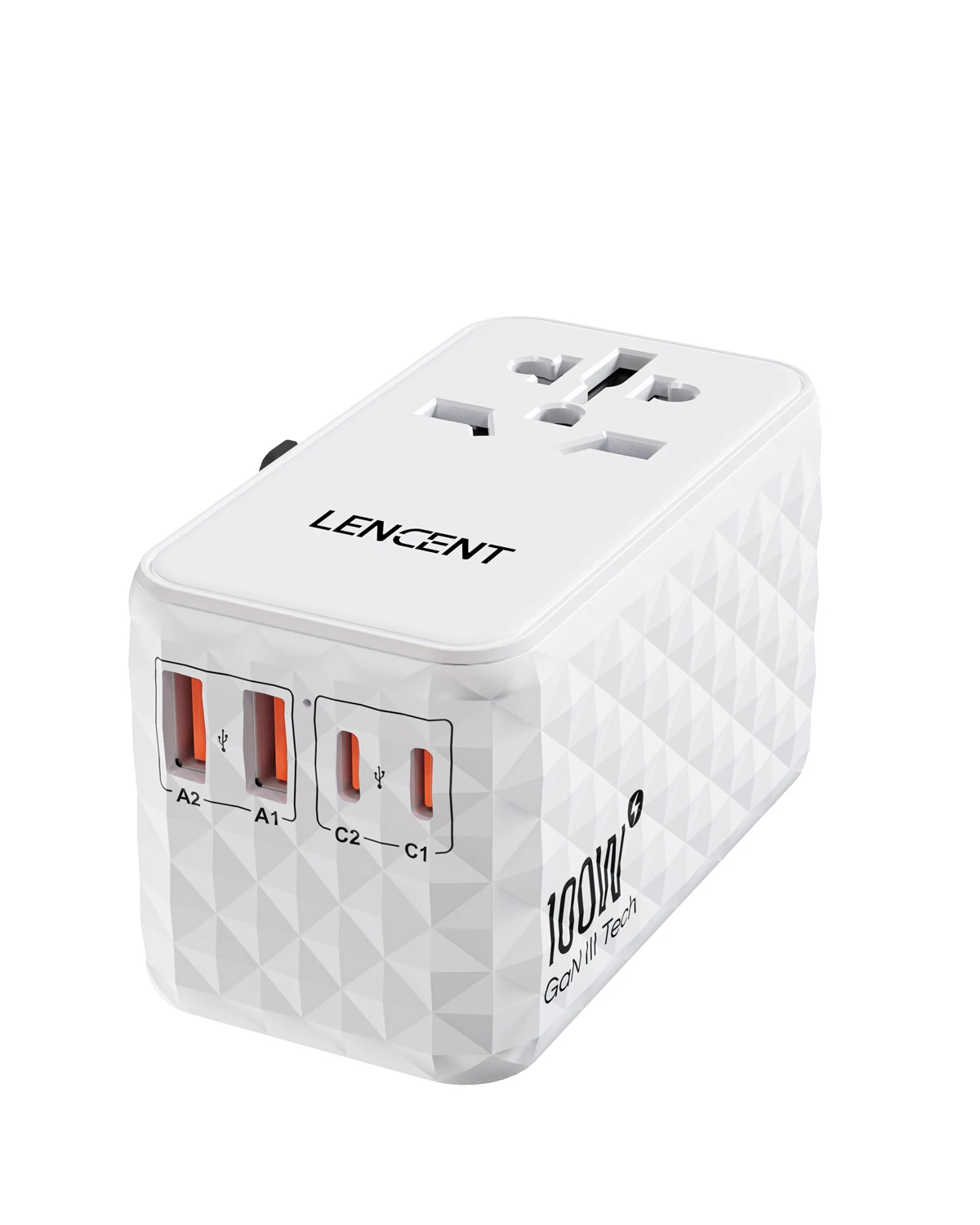 LENCENT 100W GaN Universal Travel Adapter with 2 USB-A+2 Type C Support PD3.0, QC4 Fast Charging EU/UK/USA/AUS Plug for Travel - Image 7
