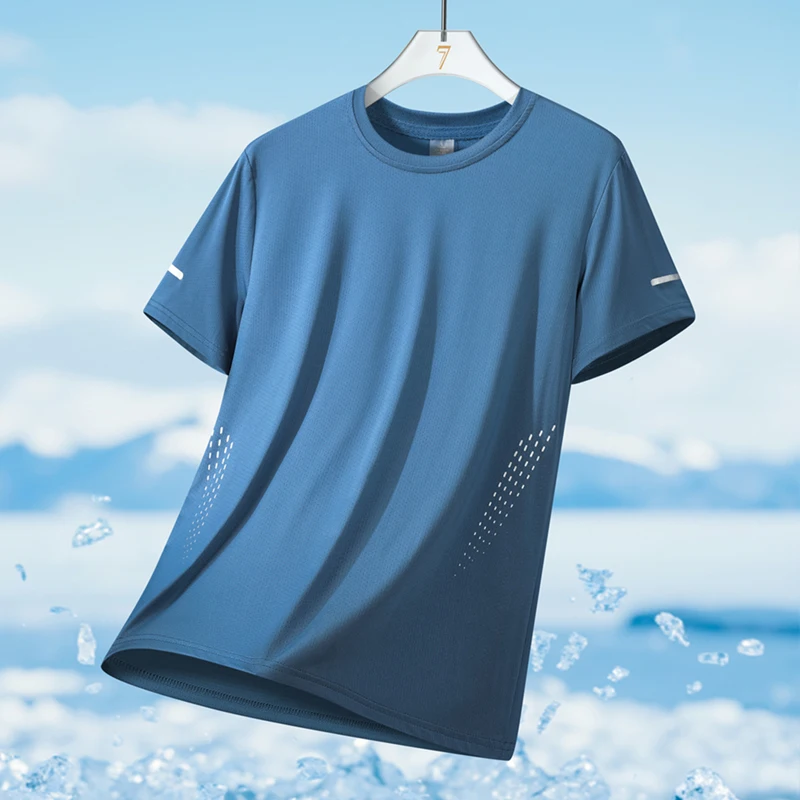 Running T-shirt Men Summer Ice Silk Thin Top Reflective Printing Quick Dry Short Sleeve Breathable Fitness Sports T-shirt 5XL - Image 19
