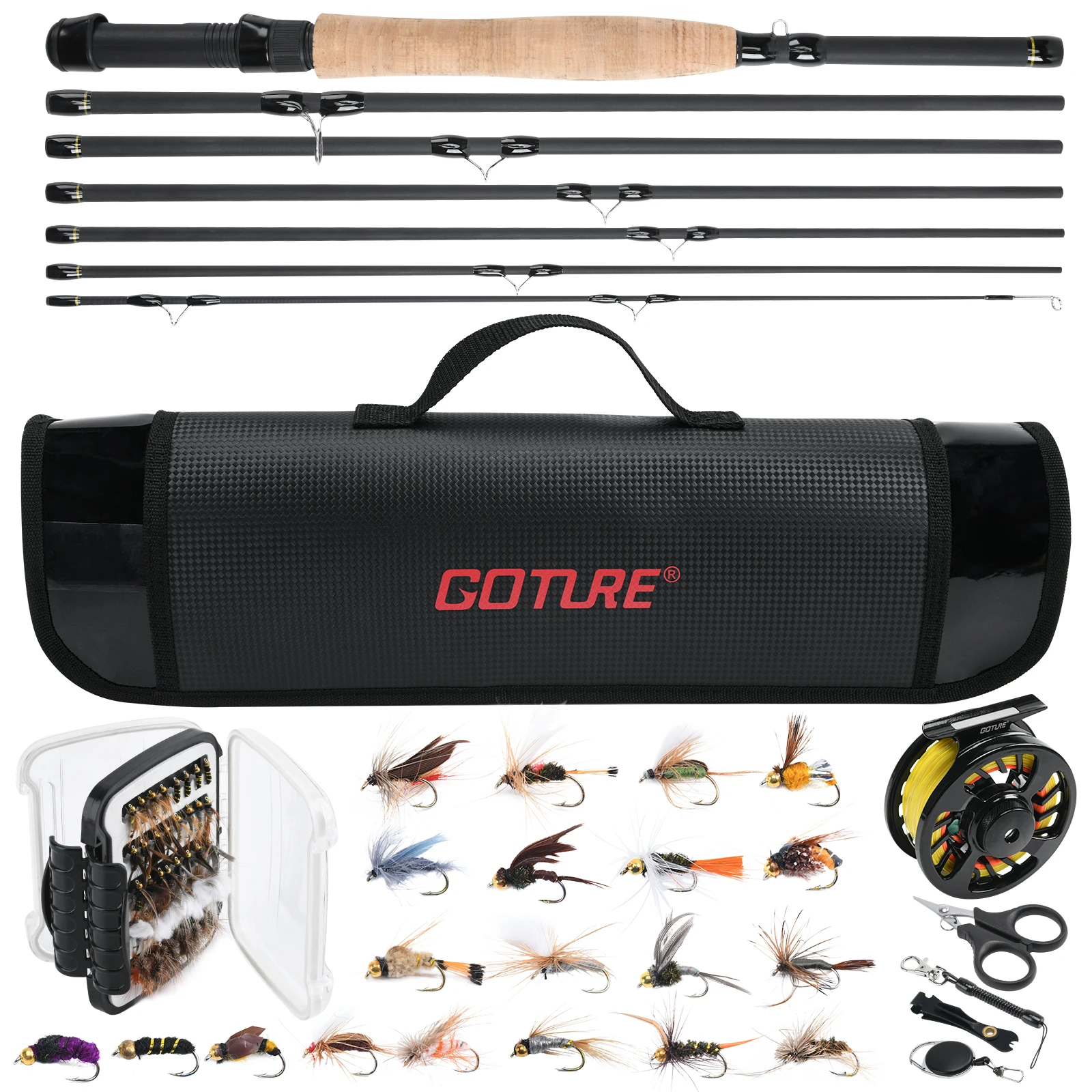Goture 2.7m/9FT Fly Fishing Rod Set 5/6WT 8pcs Carbon Fiber Fly Rod Combo Portable Travel Feeder with Reel Fishing Tackle Bag - Image 8