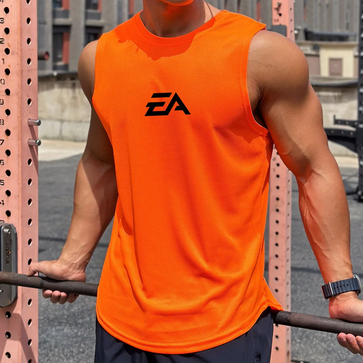 Summer New Trend Men's Pullover Round Neck Mesh Bottom Shirt Sports Fitness Swimming Running Shirt Sleeveless Vest Quick Dry - Image 3