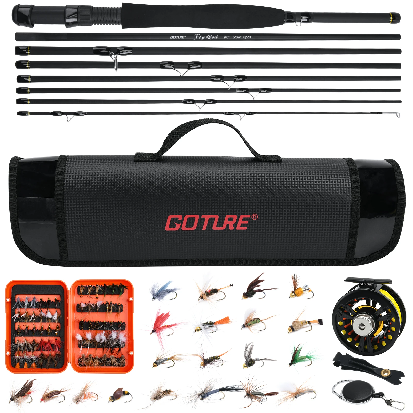 Goture 2.7m/9FT Fly Fishing Rod Set 5/6WT 8pcs Carbon Fiber Fly Rod Combo Portable Travel Feeder with Reel Fishing Tackle Bag - Image 7